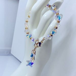 SWAROVSKI FLOWER CRYSTALS NATURAL BRACELET diameter 6cm adjustable